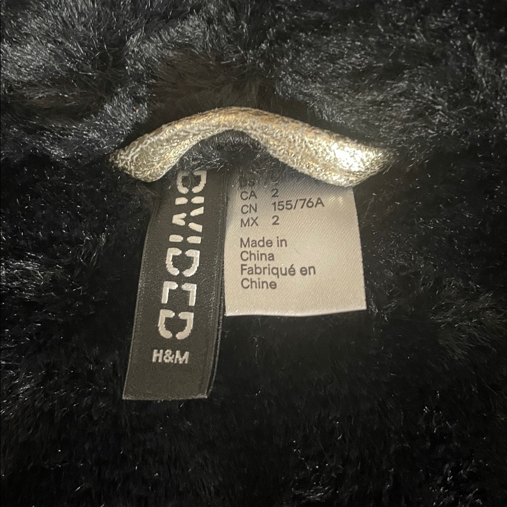 Divided H&M Jacket Gold Crackled Faux Fur Trim Matrix Motorcycle Coat Sz 2 - Picture 7 of 8